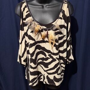 Zebra Print Cold Shoulder Top